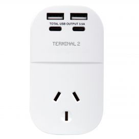 Terminal 2 Outbound Travel Adaptor with 4 USB Ports for America, Canada & More