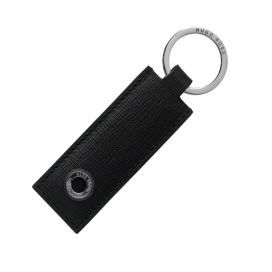 HUGO BOSS TEXTURED-LEATHER KEY RING WITH BRANDED HARDWARE BLACK
